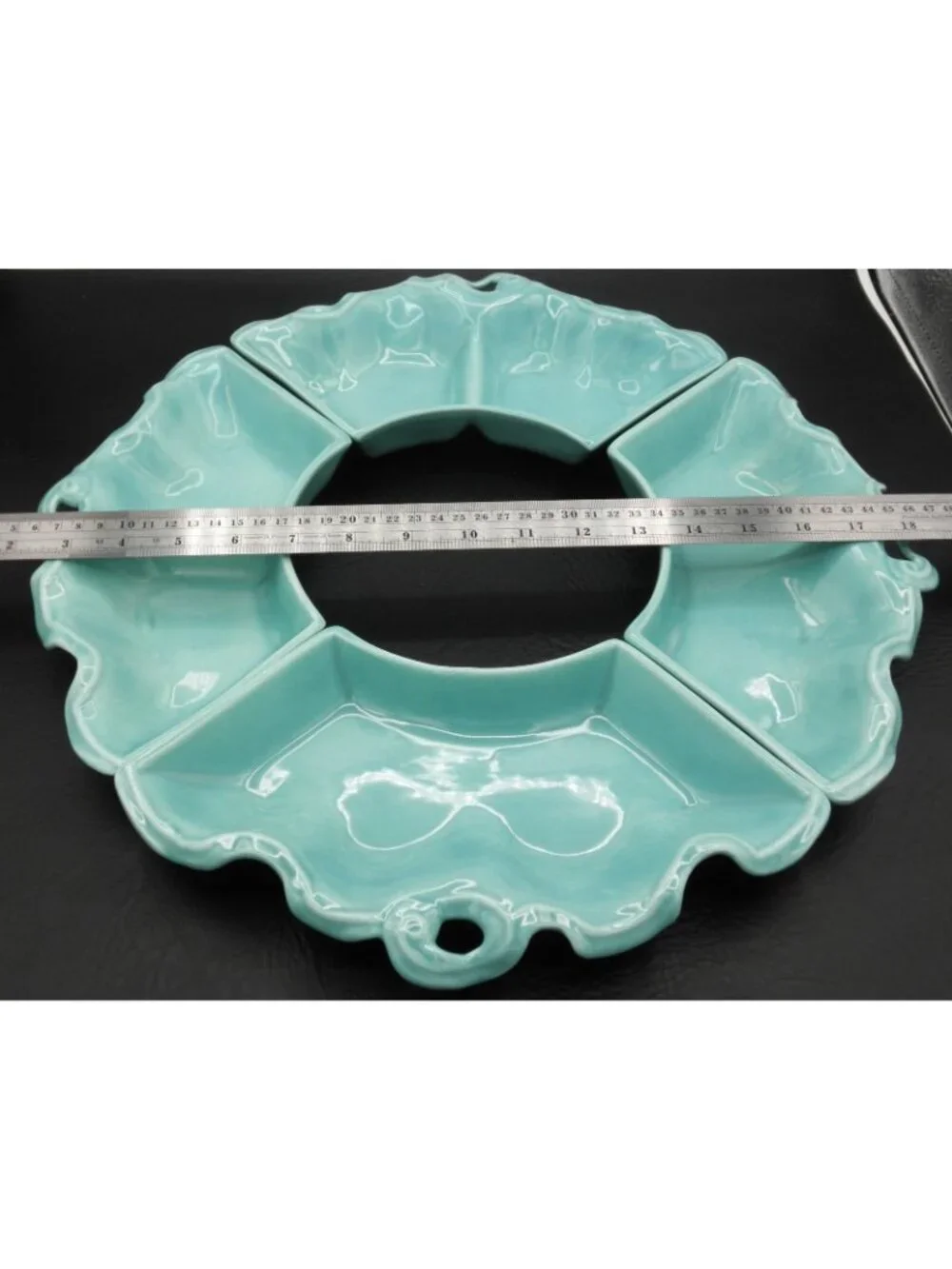 VTG Lazy Susan 4 Dish Serving Set AC DAVEY, INC. Turquoise USA Pottery MCM